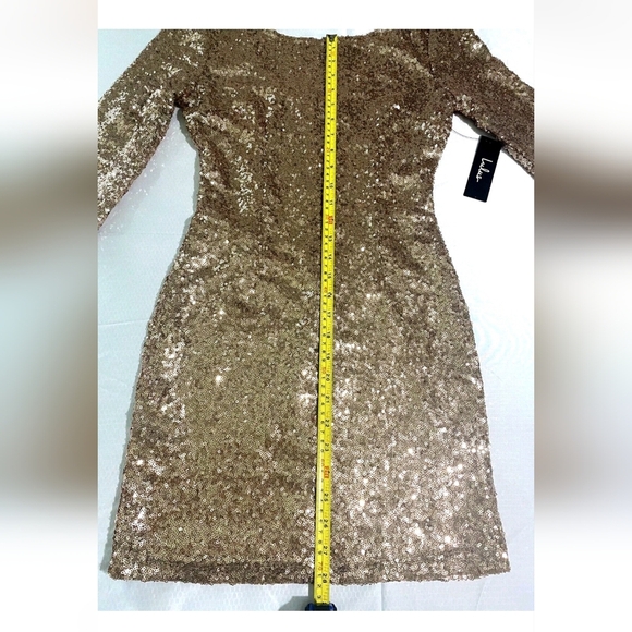 Lulus Delightful Ways Rose Gold Sequin Dress, Mini Bodycon XL Sleeve, Small - Picture 8 of 8